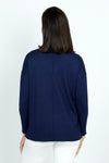 Metric V Neck Ribbed Bottom Sweater in Navy.  V neck long sleeve sweater. Raised front center seam.  Dropped shoulder.  Deep rib trim at hem and cuff._t_59421883040110