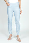 Holland Ave Brushed Twill Ankle Pant with Pockets in Sky blue.  Pull on pant with 2 1/2" curved waistband.  Snug through hip and thigh, straight to hem.  28" inseam. _t_59575509746030