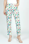 Holland Ave Bright Floral Ankle Pant with Pockets.  Soft ponte pull on pant with 2 1/2" curved waist band.  2 front slash pockets.  Snug through hip.  Slim through leg.  28" inseam._t_59540760854894