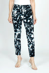 Holland Ave Shadow Floral Ankle Pant in Black/White/Sky.  Black abstract floral print with sky blue shadowing on a white background.  2 1/2" curved waistband pull on pant.  Snug through hip and thigh, slim to hem.  28" inseam._t_59575666278766