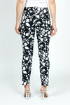 Holland Ave Midnight Garden Ankle Pant in Black/White.  White garden print on a black background.  2 1/2" curved waistband pull on pant.  Snug through hip and thigh, slim to hem.  28" inseam._t_59575629250926