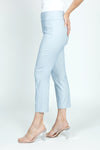 Holland Ave Brushed Twill Crop in Sky.  Brushed twill/ linen blend with flecks of beige.  Pull on pant with 2 1/2" curved waistband.  Snug through hip.  Slim through leg.  25" inseam._t_59490947367278