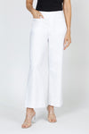 Holland Ave Lizzie Patch Pocket Wide Leg Pant in White.  Pull on pant with faux zipper placket and button.  2 front patch pockets.  2 rear patch pockets.  Snug through stomach, relaxed through hip and leg.  10" leg opening.  28" inseam._t_59765783626094