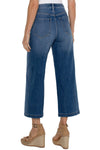 Liverpool Stride High Rise Crop Jean in Newcastle, a medium blue wash. 12" rise 5 pocket jean with button waist and zipper closure. Belt loops. Leg seam detail. 21" leg opening, 26" inseam._t_35791387787464