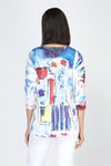 Top Ligne Primary Colors Crew Top.  Bright blue, red, purple and yellow shapes and line print on white.  Crew neck slub knit with 3/4 sleeve.  Curved hem.  Relaxed fit._t_59777618542958