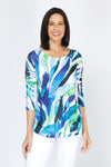 Top Ligne Streamers Print Crew Top.  Blue and green streak print n white.  Crew neck, 3/4 sleeve with curved hem.  Relaxed fit._t_59777631093102