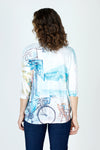 Top Ligne Beachside Print Crew in Multi.  Large screenprint beach scene.  Scooped round neck 3/4 sleeve slub knit top. Drop shoulder.  Curved hem. Relaxed fit._t_59702225830254