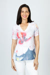 Top Ligne Hibiscus Flower Top.  Abstract flower print.  V neck with raglan short sleeve.  Relaxed fit._t_59584590217582