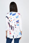 Top Ligne Splashes Button Back Tunic.  Multi color splashes on white.  V neck with faux 2 button placket.  3/4 sleeve Back yoke with center buttons.  Curved hem. Relaxed fit._t_59777400275310