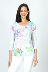 Top Ligne Watercolor Round Neck Top in Multi.  Soft pastel watercolor abstract floral on white.  Scoop round neck with long sleeves.  Soft burnout screenprint.  A line shape.  Relaxed fit._t_59588603773294