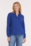 Mododoc 1/2 Zip Funnel Neck in Cosmic Cobalt.  Convertible collar with 1/4 silver zip with toggle.  Long sleeves.  Banded hem.  Relaxed fit._t_59514369966446