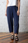 Olivia by Habitat Crinkle Lantern Pant in Navy.  Elastic waist pull on pant with flat front.  2 slash pockets.  Tapered to ankle  Inseam: 26"_t_59815991411054