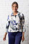 LIV by Habitat Crinkle Snap Shacket in Black.Black gray blue and white abstract splash print. Convertible collar snap front hybrid blouse/jacket with hidden snap placket. 3/4 sleeve with split cuff. 2 front welt pockets. High low hem. Relaxed fit._t_59816911831406