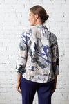 LIV by Habitat Crinkle Snap Shacket in Black.Black gray blue and white abstract splash print. Convertible collar snap front hybrid blouse/jacket with hidden snap placket. 3/4 sleeve with split cuff. 2 front welt pockets. High low hem. Relaxed fit._t_59816911864174