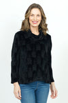 Habitat Crinkle Velvet Easy Cowl in Black.  Rippled textured velvet in a checkerboard pattern.  Cowl neck with long sleeves.  A line shape.  Relaxed fit._t_52928864747886