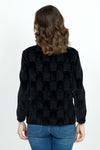 Habitat Crinkle Velvet Easy Cowl in Black.  Rippled textured velvet in a checkerboard pattern.  Cowl neck with long sleeves.  A line shape.  Relaxed fit._t_52928864780654