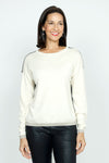 Elliott Lauren Tipping Point Sweater in Starch.  Crew neck color block long sleeve sweater.  Starch front and black back with lurex metallic trim at hem and cuff.  Drop shoulder.  Relaxed fit._t_36113036574920