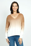 Elliott Lauren Ombre Sweater in Latte.  Ombre effect from latte to white.  V neck with long sleeves and dropped shoulders.  Rib trim at neck, hem and cuff.  Relaxed fit._t_35887233269960