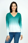 Elliott Lauren Ombre Sweater in Seafoam.  Ombre effect from sea green to white. V neck with long sleeves and dropped shoulders. Rib trim at neck, hem and cuff. Relaxed fit._t_35887233302728