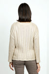 Elliott Lauren Foiled Cable Sweater in Gold.  Wide crew neck sweater with long sleeves.  Metallic cable knit.  Dropped shoulder.  Rib trim at neck. Relaxed fit._t_52896295420270