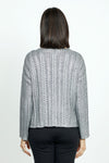 Elliott Lauren Foiled Cable Sweater in Silver.  Wide crew neck sweater with long sleeves.  Metallic cable knit.  Dropped shoulder.  Rib trim at neck. Relaxed fit._t_52896295518574