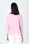 Elliott Lauren Luminosity Sweater in Wild Orchid.  V neck 3/4 sleeve lightweight cotton knit.  Raised center front and back seams in white.  White trim at neck hem and cuff.  Dropped shoulder with raised white seam detail.  Relaxed fit._t_59626442817902