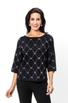 Metric Cross Your Heart Sweater in Black. s three-quarter sleeves, a comfortable fit, and bedazzled diamond heart lattice pattern on the front._t_52985405997422