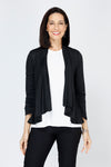 Top Ligne Slub Cardigan in Black.  Lightweight textured slub open front topper with 3/4 sleeve.  Cut on bias.  Drape front. Relaxed fit._t_59741304652142