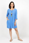 Organic Rags Gauze Dress in Cornflower blue.  Cotton gauze scoop neck dress with high waist.  3/4 sleeve.  2 front patch pockets._t_35134153556168