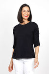 Elliott Lauren Ruched Sleeve Tee in Black. Crew neck tee with ruching down the center of each sleeve. Straight hem. Relaxed fit._t_59611432681838