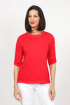 Elliott Lauren Ruched Sleeve Tee in Poppy red. Crew neck tee with ruching down the center of each sleeve. Straight hem. Relaxed fit._t_59611432747374