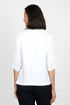 Elliott Lauren Ruched Sleeve Tee in White. Crew neck tee with ruching down the center of each sleeve. Straight hem. Relaxed fit._t_59611432845678