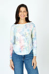 Elliott Lauren Ambrosia Print Top in Multi.  Soft pastel muted abstract graffiti print.  Crew neck with long sleeves.  Curved hem with raw edge.  Top stitch detail.  Relaxed fit._t_59761063297390