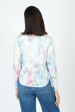 Elliott Lauren Ambrosia Print Top in Multi.  Soft pastel muted abstract graffiti print.  Crew neck with long sleeves.  Curved hem with raw edge.  Top stitch detail.  Relaxed fit._59761063362926