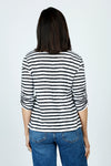 Elliott Lauren Striped Ruched Sleeve Tee in Black/White.  Relaxed fit crew neck tee with 3/4 sleeve ruched down the center.  White trim at neckline.  _t_59611373633902