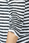 Elliott Lauren Striped Ruched Sleeve Tee in Black/White.  Relaxed fit crew neck tee with 3/4 sleeve ruched down the center.  White trim at neckline.  _t_59611373666670