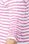 Elliott Lauren Striped Ruched Sleeve Tee in Fuschia/White.  Relaxed fit crew neck tee with 3/4 sleeve ruched down the center.  White trim at neckline. _t_59611373928814