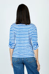 Elliott Lauren Striped Ruched Sleeve Tee in Marine/White.  Relaxed fit crew neck tee with 3/4 sleeve ruched down the center.  White trim at neckline. _t_59611373830510