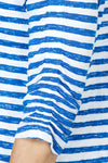 Elliott Lauren Striped Ruched Sleeve Tee in Marine/White.  Relaxed fit crew neck tee with 3/4 sleeve ruched down the center.  White trim at neckline. _t_59611373797742