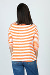 Elliott Lauren Striped Ruched Sleeve Tee in Orange/White.  Relaxed fit crew neck tee with 3/4 sleeve ruched down the center.  White trim at neckline. _t_59611373699438