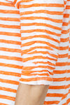 Elliott Lauren Striped Ruched Sleeve Tee in Orange/White.  Relaxed fit crew neck tee with 3/4 sleeve ruched down the center.  White trim at neckline. _t_59611373994350