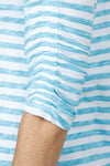 Elliott Lauren Striped Ruched Sleeve Tee in Turquoise/White.  Relaxed fit crew neck tee with 3/4 sleeve ruched down the center.  White trim at neckline. _t_59611373961582