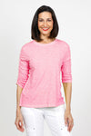 Elliott Lauren Ruched Sleeve Tee in Azalea Pink. Crew neck tee with ruching down the center of each sleeve. Straight hem. Relaxed fit._t_59622209487214