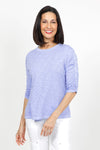 Elliott Lauren Ruched Sleeve Tee in Iris. Crew neck tee with ruching down the center of each sleeve. Straight hem. Relaxed fit._t_59622209454446