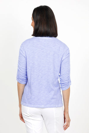 Elliott Lauren Ruched Sleeve Tee in Iris. Crew neck tee with ruching down the center of each sleeve. Straight hem. Relaxed fit._59622209552750