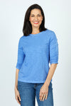 Elliott Lauren Ruched Sleeve Tee in Marine blue. Crew neck tee with ruching down the center of each sleeve. Straight hem. Relaxed fit._t_59611428847982