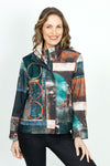 Frederique Rings Art Biker in Multi. High collar zip up jacket with hidden zipper.  Long sleeves with cuffs.  Banded hem. Relaxed fit._t_36106499424456