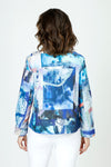 Frederique Abstract Modern Biker Jacket in Blue.  Convertible collar zip front jacket with hidden zipper.  Long sleeves with split cuffs.  Front welt pockets. Relaxed fit._t_59588660724078