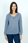 Organic Rags Star Sweater in Denim.  Textured v neck with metallic thread and single sequin star in front.  Long sleeves.  Dropped shoulders.  Rib trim at hem and cuff.  Relaxed fit._t_52915069780334