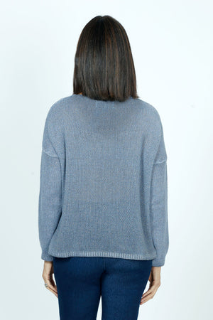 Organic Rags Star Sweater in Denim.  Textured v neck with metallic thread and single sequin star in front.  Long sleeves.  Dropped shoulders.  Rib trim at hem and cuff.  Relaxed fit._52915069813102